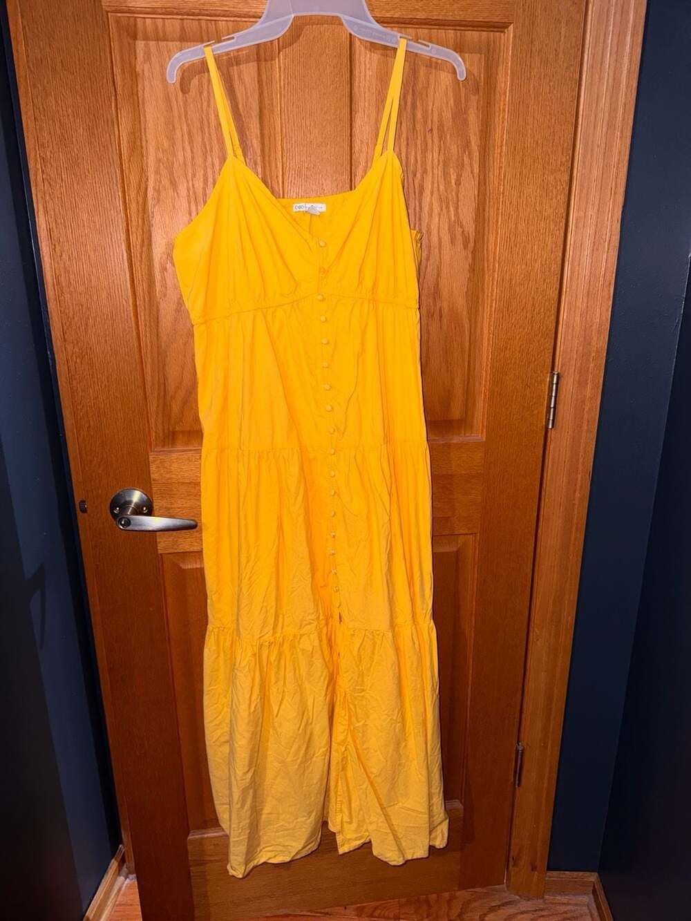 Cato Button-Front Tiered Maxi Dress Size L Yellow